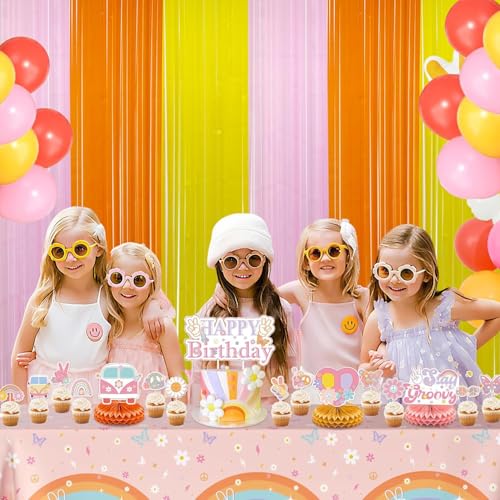 Groovy Foil Fringe Curtains Backdrop - 2 Pack, 3.28x6.56 Ft Tinsel Streamers for Hippie Party Decor