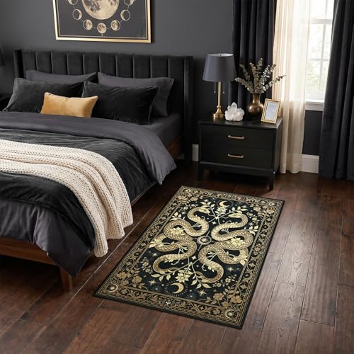 Machine Washable Snake Rug 2x3 - Gothic Floral Design for Living Room & Bedroom