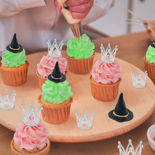 Witch Hat and Crown Cake Topper Set - 24 Pcs for Parties