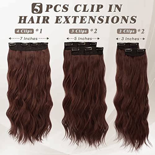 BARSDAR 18 Inch Wavy Clip-in Hair Extensions - Copper Chestnut (5 PCS)