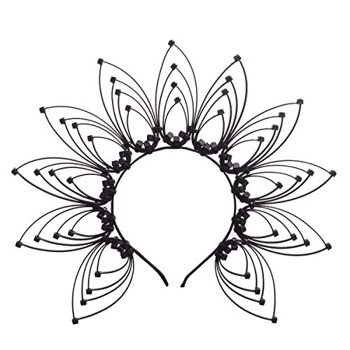 BPURB Gothic Halo Sunburst Zip Tie Feather Crown Headband (Black Variation)
