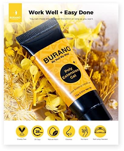 BURANO Glitter Poly Extension Gel Nail Kit with 6 Colors for DIY Nails