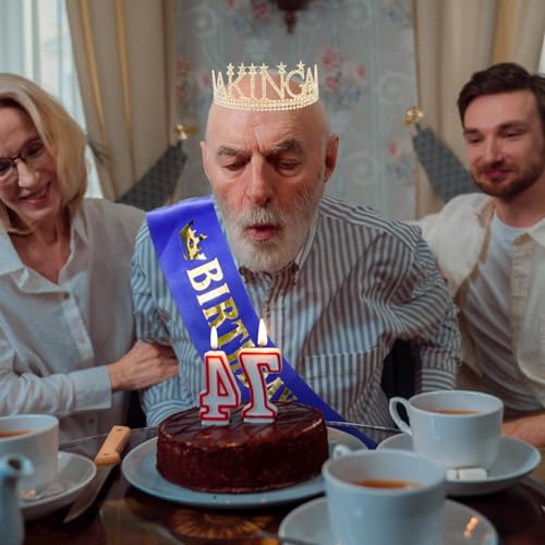 Gold King Crown & Sash Set for Birthday Party - Premium Tiara for Men, Adjustable, Amariver