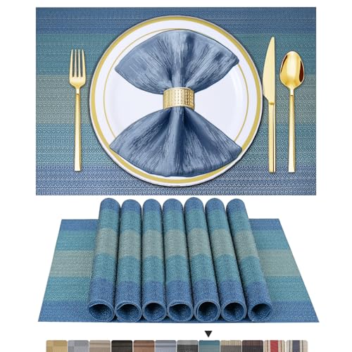 BETEAM Set of 4 Woven Vinyl Placemats - Washable, Durable Table Mats