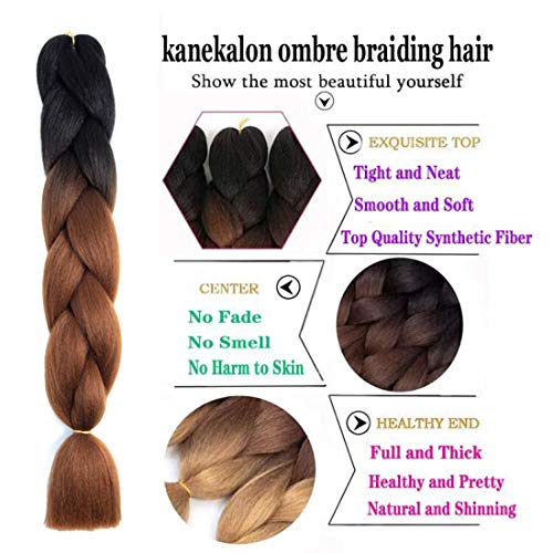 Xiaofeng 24 Inch Black-Deep Brown Synthetic Braiding Hair Extensions 6 Packs