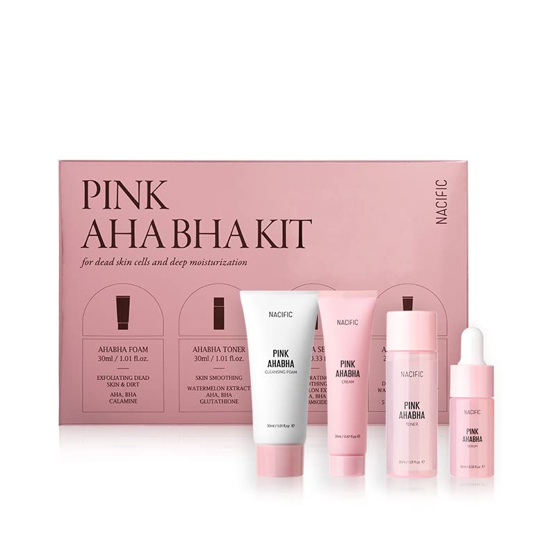 KOSBEAUTY Nacific Pink AHA BHA Travel Size Skin Care Set with 4 Photo Cards