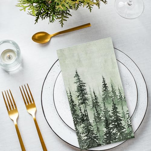 50 Pack Woodland Theme Guest Napkins - Watercolor Pine Trees