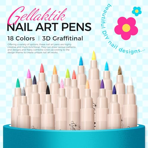 GELLAKTIK 18-Color Waterproof Quick Dry Nail Art Pens - Green, 0.7mm Precision for DIY Designs