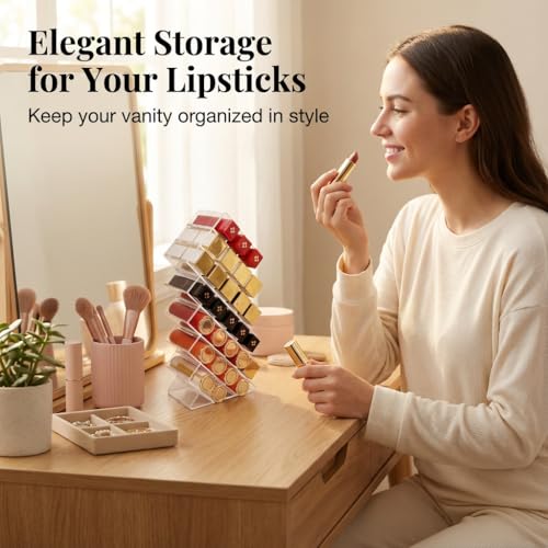 Nimiah 28-Slot Lipstick Organizer - Clear Stackable Holder for Makeup