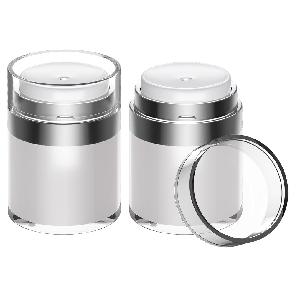 Airless Pump Jar - 1 oz Vacuum Dispenser for Cream | Leak-Proof Travel Lotion Container - Multi-Purpose (2 Pack)