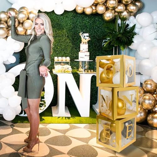Gold First Birthday Balloon Box Set – 3 Pcs ONE Decorations