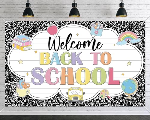 Welcome Back to School Banner 71x43 Inch Composition Notebook Design