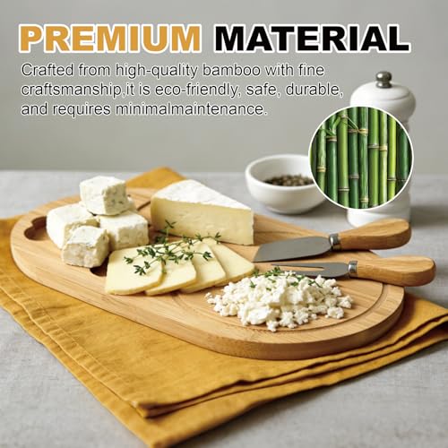 Mini Bamboo Charcuterie Board Set - 13x7.5 Inch with Cheese Knives