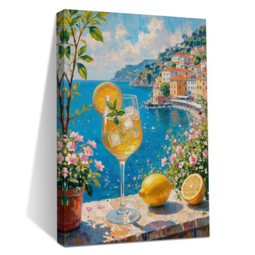 Italian Lemon Canvas Wall Art | Framed Coastal Landscape Decor