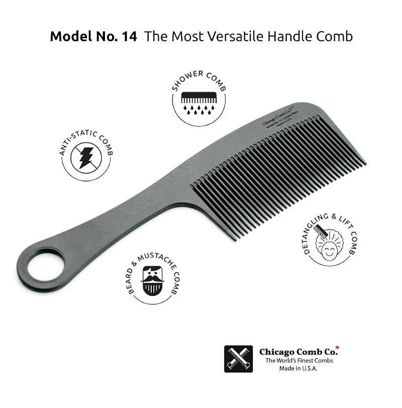 Chicago Comb Model 14 Carbon Fiber Detangling & Styling Comb - 8.4 Inches