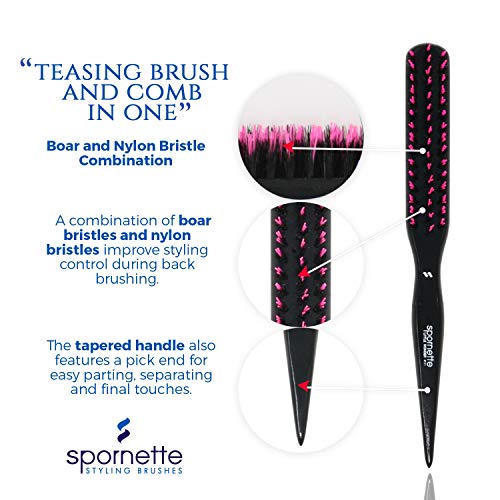 Spornette Little Wonder Boar Bristle Hair Brush - Teasing & Smoothing Brush for All Hair Types