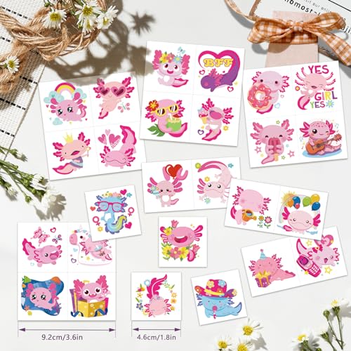 Kids Axolotl Temporary Tattoos - 96pcs, Safe & Removable Party Favors