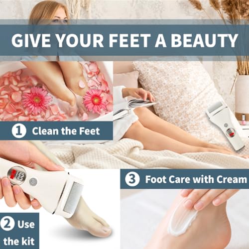 Rechargeable Waterproof Foot Callus Remover Kit with 3 Heads - Pedicure Tool for Home Spa