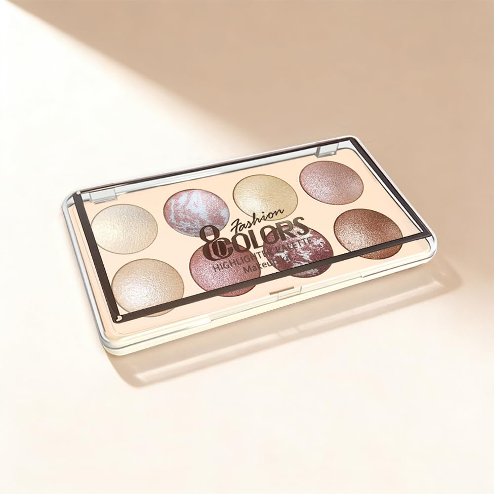 Warm Brown Gold Matte Shimmer Baked Eyeshadow Palette, 8 Color High Pigment Blendable Eye Shadow Makeup for Older Women, Travel Size Multi-Use Glam Look Vegan Cruelty-Free Sombras para 0jos 02#