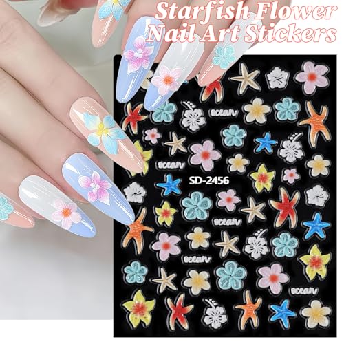 Hibiscus Flower Nail Stickers - 5D Embossed Floral Decals (6PCS)