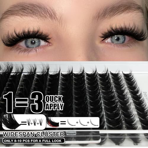 DIY 3D Cluster Eyelash Extensions Kit - Fluffy D Curl False Lashes 10-18mm with Lash Bond & Tweezers