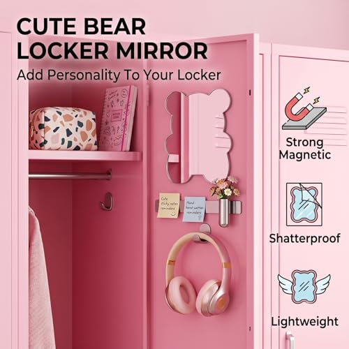 Bear-Shaped Magnetic Locker Mirror, 7x9 Inch Shatterproof Acrylic Vanity