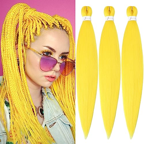 ShowCoco 32-Inch Pre-Stretched Braiding Hair - Yellow Synthetic Yaki (3 Pack)