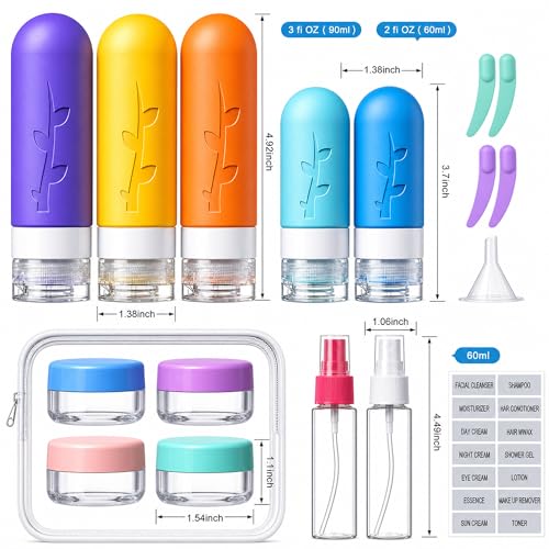 Multicolor TSA Approved Travel Bottles Set - Leakproof Silicone Toiletry Containers