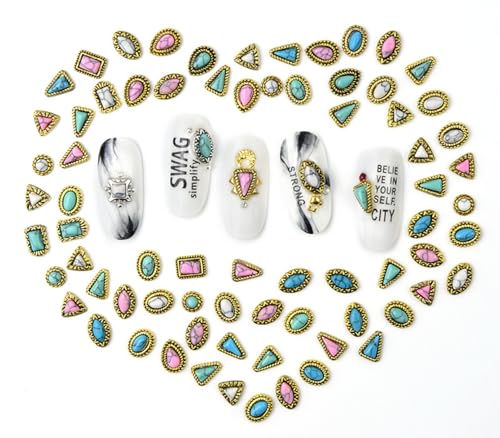60-Piece Turquoise Nail Charms - 3D Hollowed Out Western Nail Art Gems