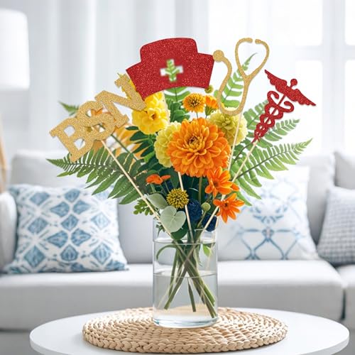 2026 Nurse Graduation Centerpiece Sticks - 12 Pieces Red & Gold