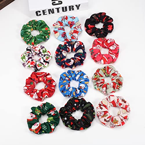 Christmas Hair Scrunchies - 12PCS Soft Elastic Hair Ties for Girls
