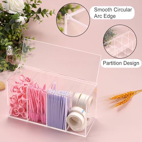 ELLDOO Acrylic Lash Extension Organizer Box with Lid - 4 Compartment Case