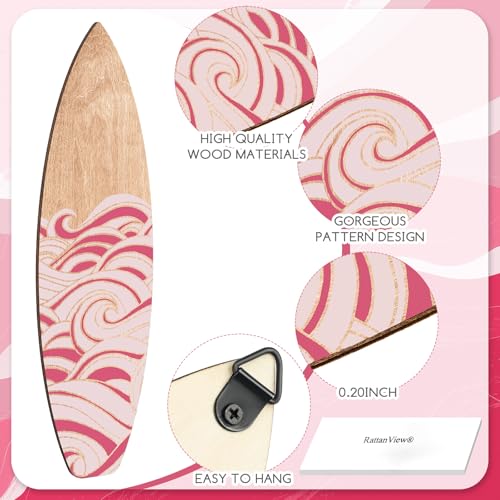 Surfboard Wall Decor Set - 3 Pink Wooden Beach Art Pieces