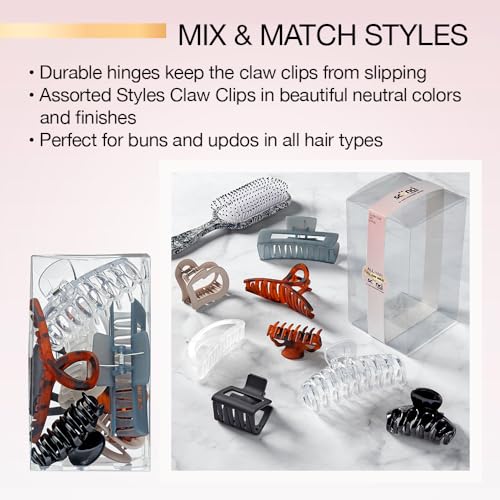 Conair Scünci 8-Piece Claw Clips Set for Thick Hair - Neutral Colors, Variation: Neutral / 8 Count