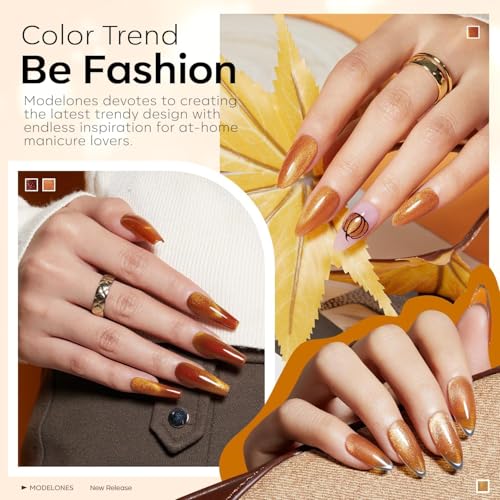 Modelones Fall Cat Eye Gel Nail Polish Set - 6 HEMA-Free Shimmer Colors