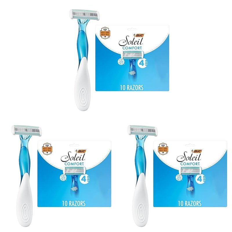 BIC Soleil 4 Women's Disposable 4 Blade Razors, Flexible Blades and Rubber Grip Handle, (Pack of 3)
