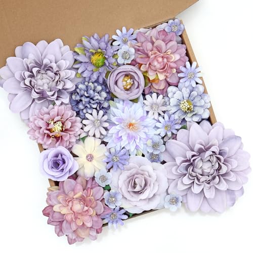 48-Piece Mixed Purple Silk Flower Heads Set for DIY Crafts & Decor