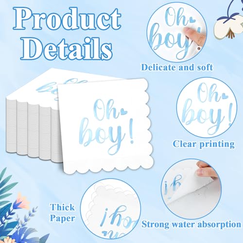 50 Blue Boy Baby Shower Napkins - Scalloped Disposable Guest Towels