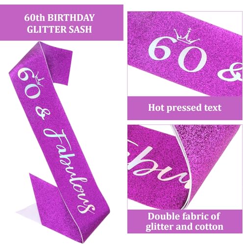 Semato Purple 60th Birthday Tiara and Sash Kit - Purple Crown & Glitter Gold Sash for Women