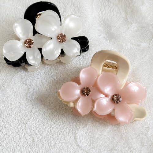 Babeorn Camellia Flower Acetate Hair Claw Clips - 2 Pack Medium Shark Clips