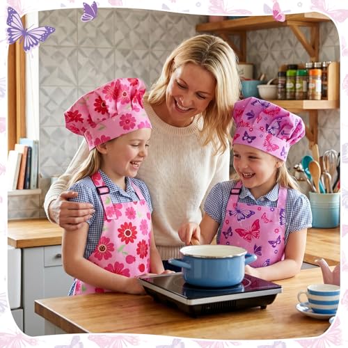 Kids Chef Apron and Hat Set - Adjustable 4 Pack for Toddlers