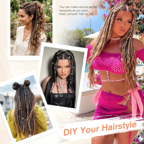 BOGSEA 2PCS Clip-In Braided Hair Extensions Brown to Blonde 16 Inch Boho Dreadlock