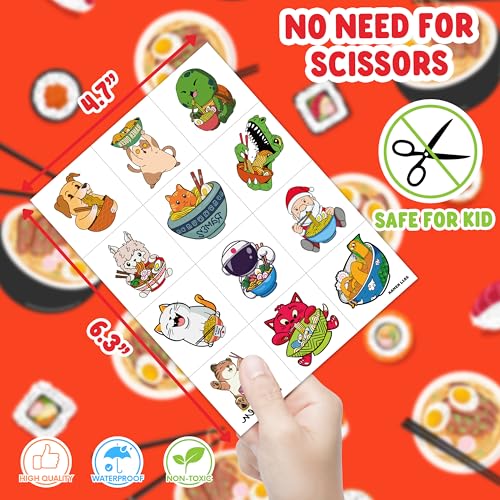 96PCS Ramen Themed Temporary Tattoos for Kids and Food Lovers
