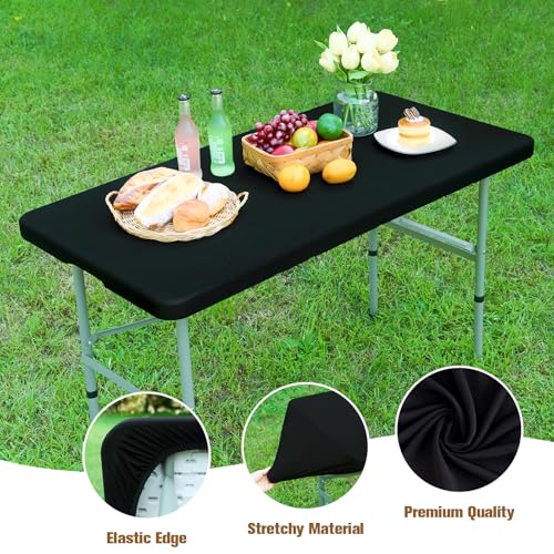 30x72 Inch Black Fitted Tablecloth - Elastic Spandex Cover for Indoor & Outdoor Use