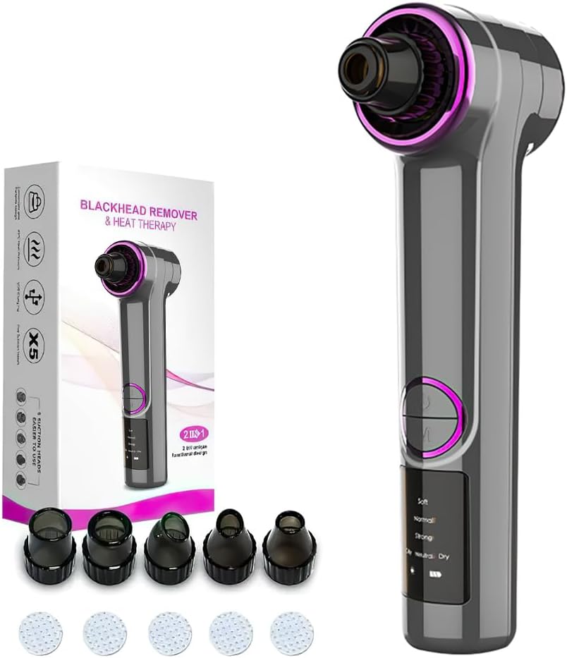 Pore Vacuum Blackhead Remover - 5 Suction Heads & 3 Levels for Deep Cleansing | Nose & Face