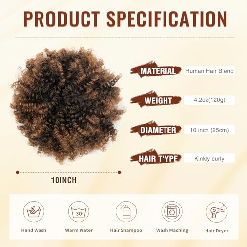 EonLuxe T1B30 10-Inch Afro Puff Drawstring Ponytail for Black Women - Thick Curly Hair Extension