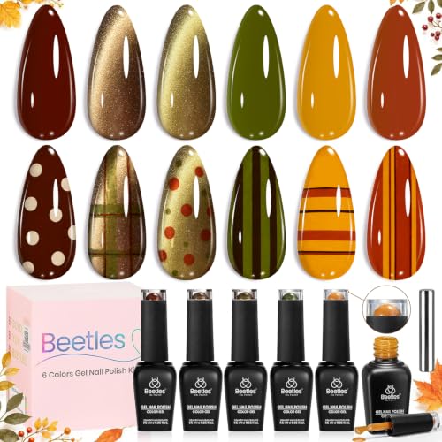 Beetles Fall Gel Nail Polish Set, Burgundy, Olive, Mustard & Orange | Fallen Glow