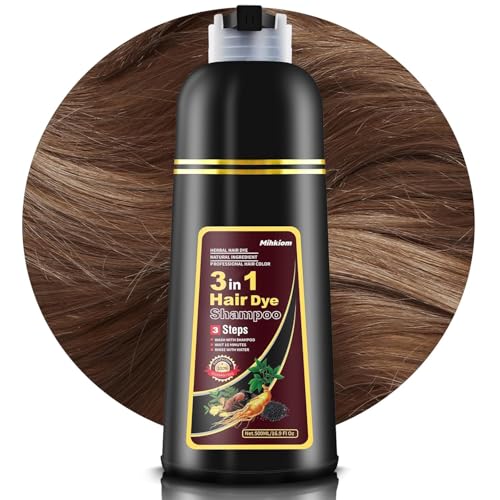 Mihkiom Dark Brown Hair Dye Shampoo 3-in-1 for Gray Hair Coverage, Natural Plant Extracts