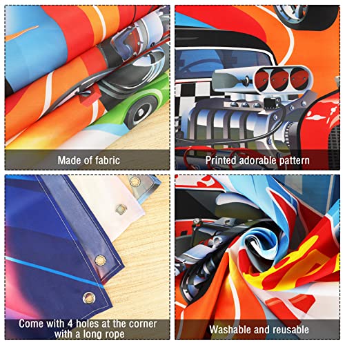 Race Car Birthday Party Backdrop Banner - 6.1x3.6ft for Boys