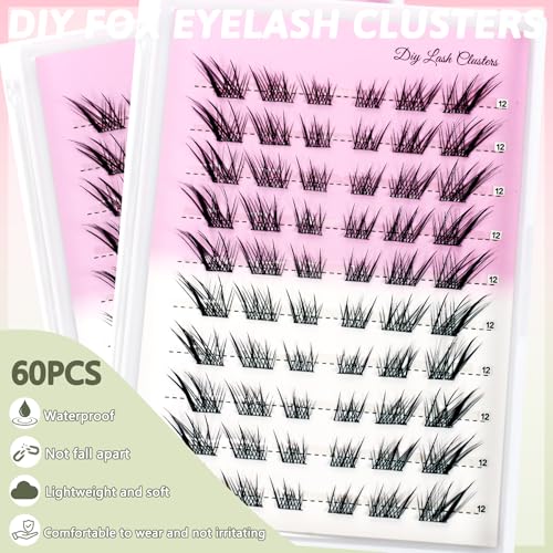 Self-Adhesive Fox Lash Clusters - 60pcs Wispy Anime Lashes